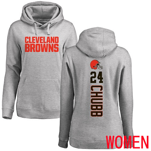 Cleveland Browns Nick Chubb Women Ash Jersey #24 NFL Football Backer Pullover Hoodie Sweatshirt->cleveland browns->NFL Jersey